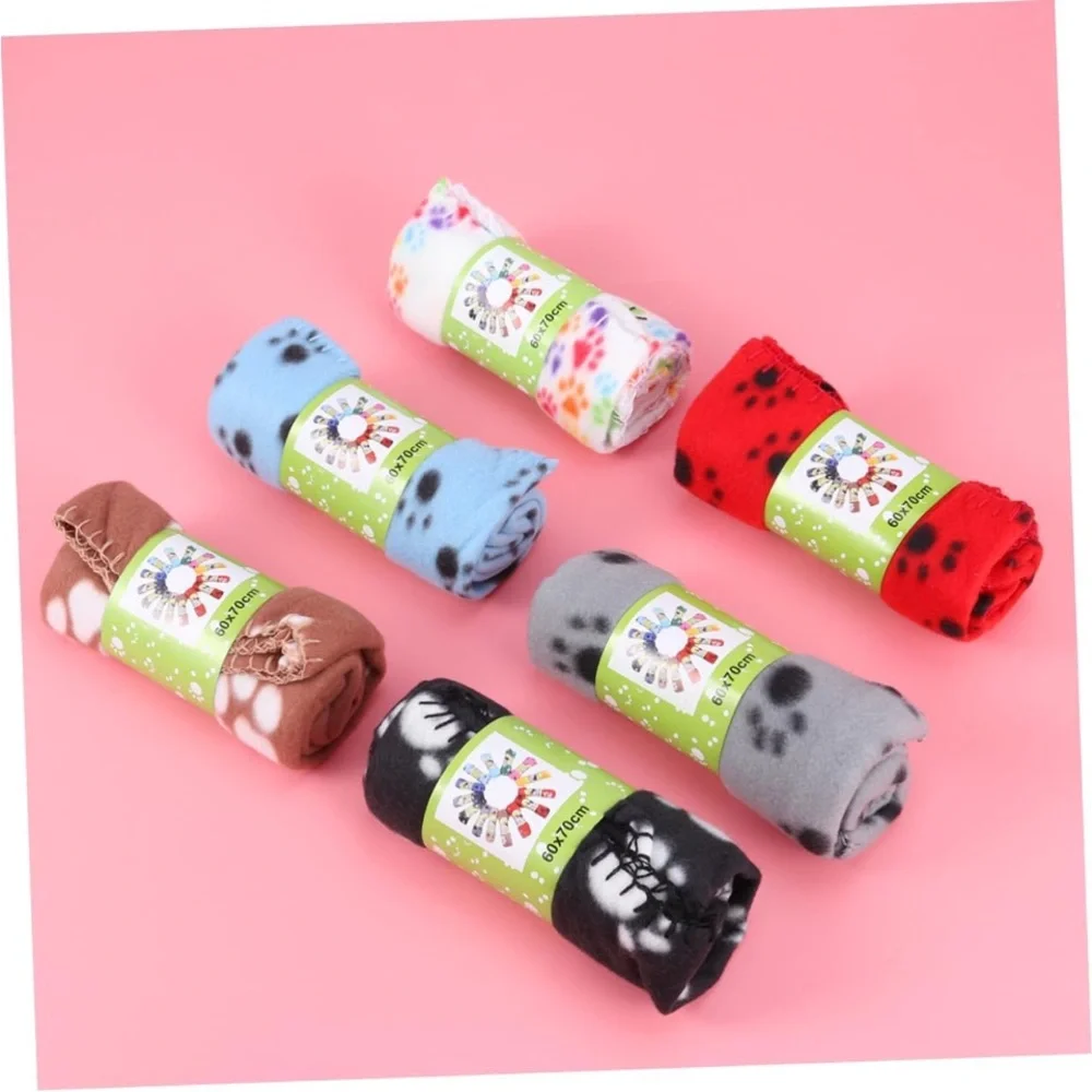 New 6 pack double sided Colorful Paw Print Fleece pet Blankets for bed carriers